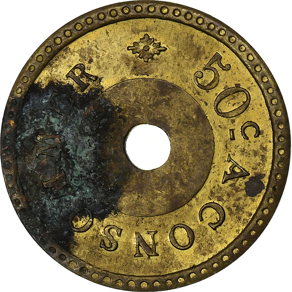 Francia, 50 Centimes, Latón, BC+