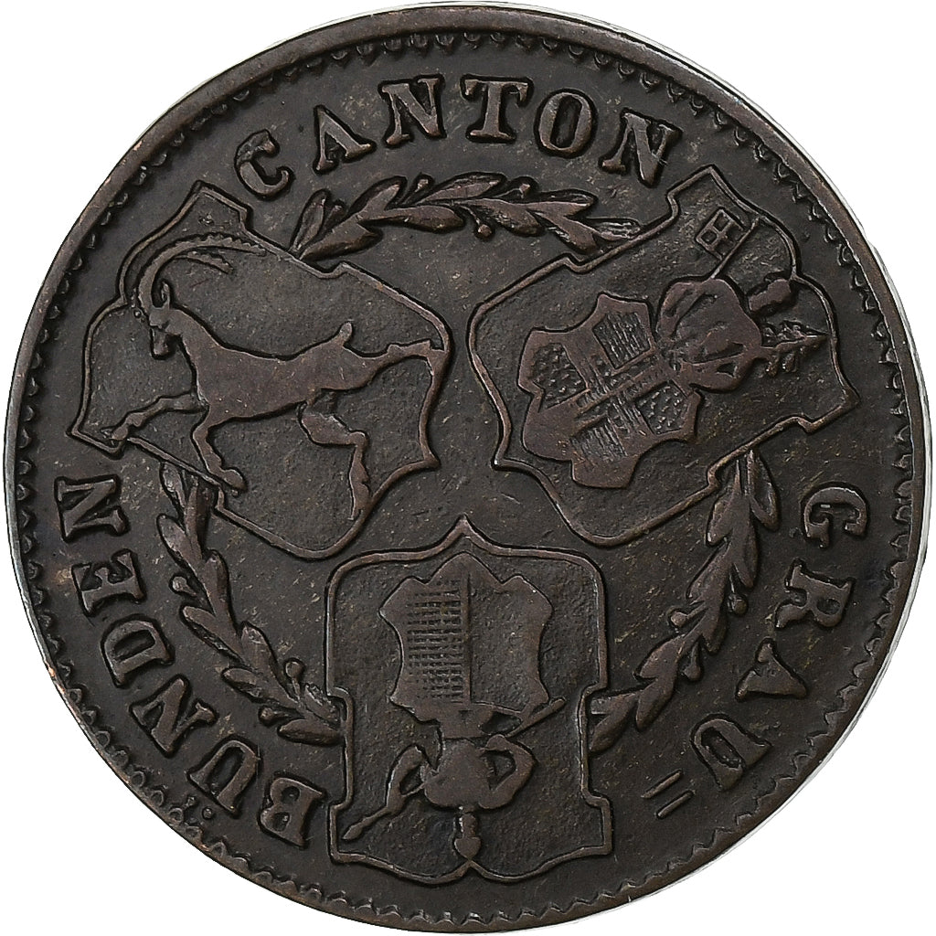 SWISS CANTONS, GRAUBUNDEN, 1/2 Batzen, 1836, Billon, EF(40-45), KM:13