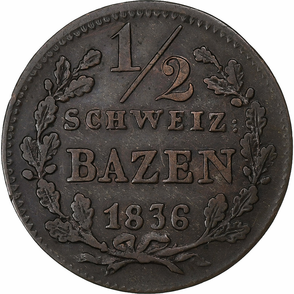 SWISS CANTONS, GRAUBUNDEN, 1/2 Batzen, 1836, Billon, EF(40-45), KM:13