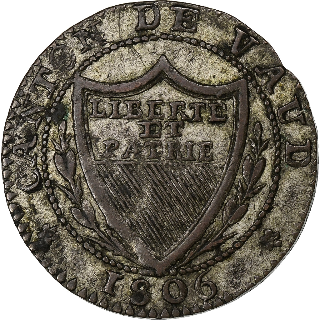 CANTONES SUIZOS, VAUD, 1/2 Batzen, 1806, Vellón, BC+, KM:Pn1
