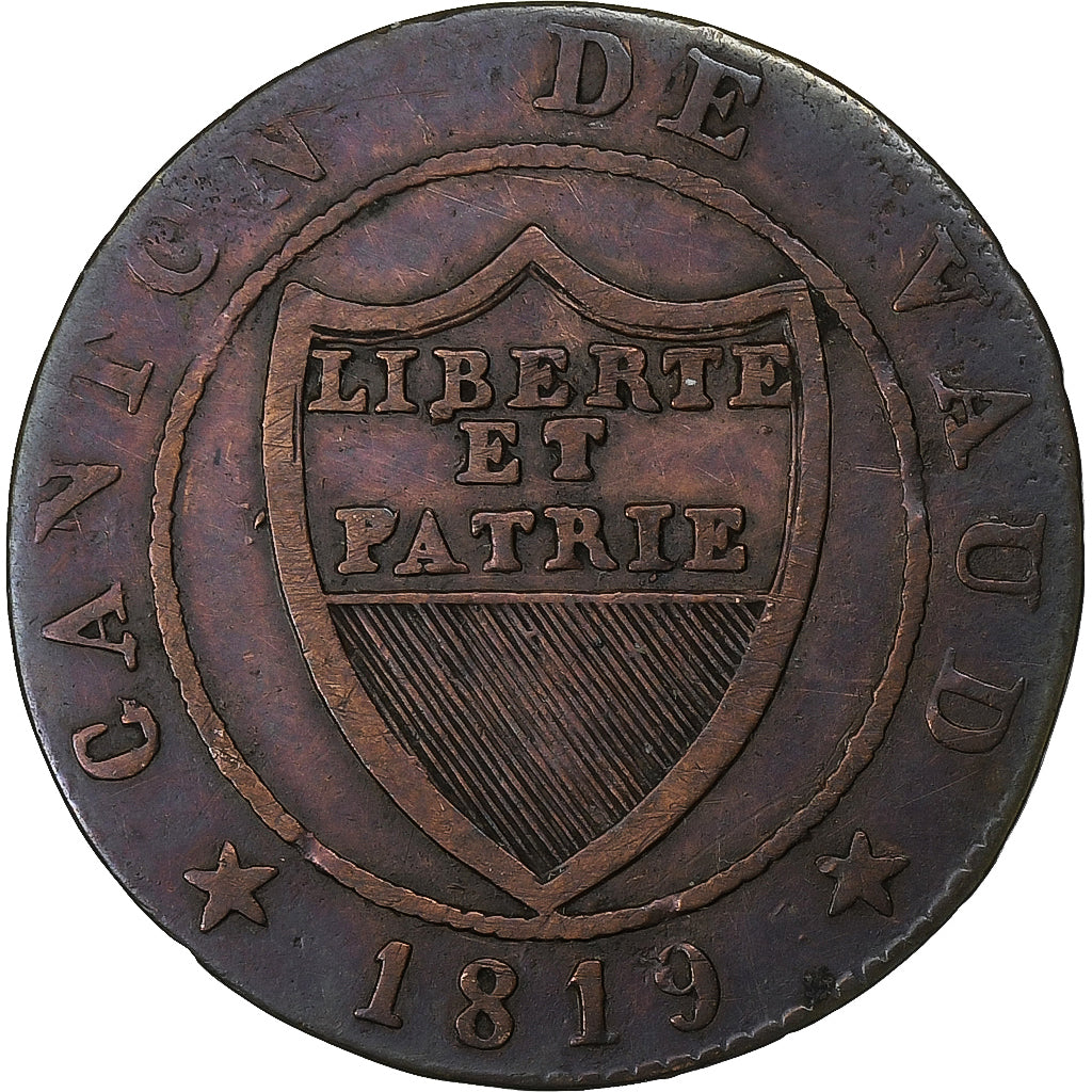 CANTONES SUIZOS, VAUD, 1/2 Batzen, 1819, Vellón, BC+, KM:6