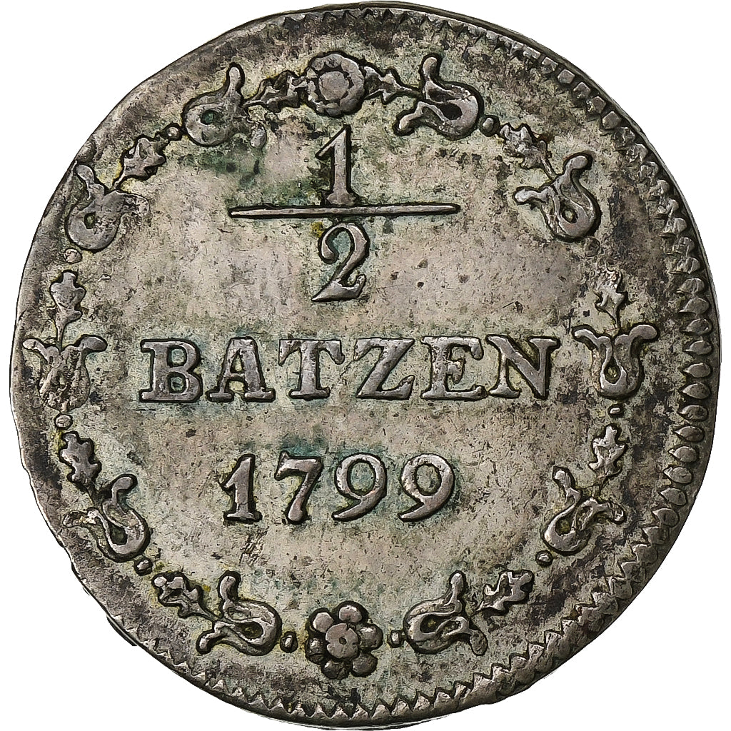 Suiza, 1/2 Batzen, 1799, Vellón, BC+, KM:A6