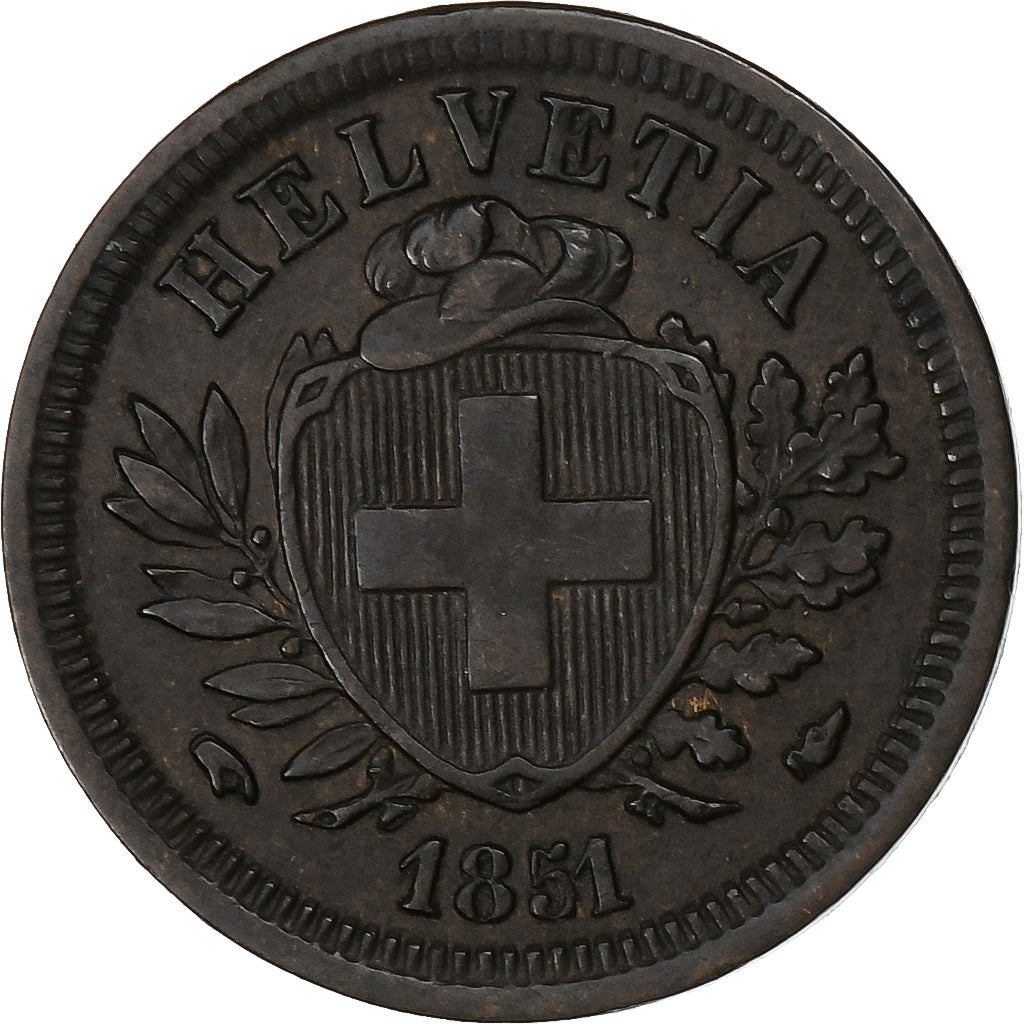 Suiza, Rappen, 1851, Paris, Bronce, BC+, KM:3