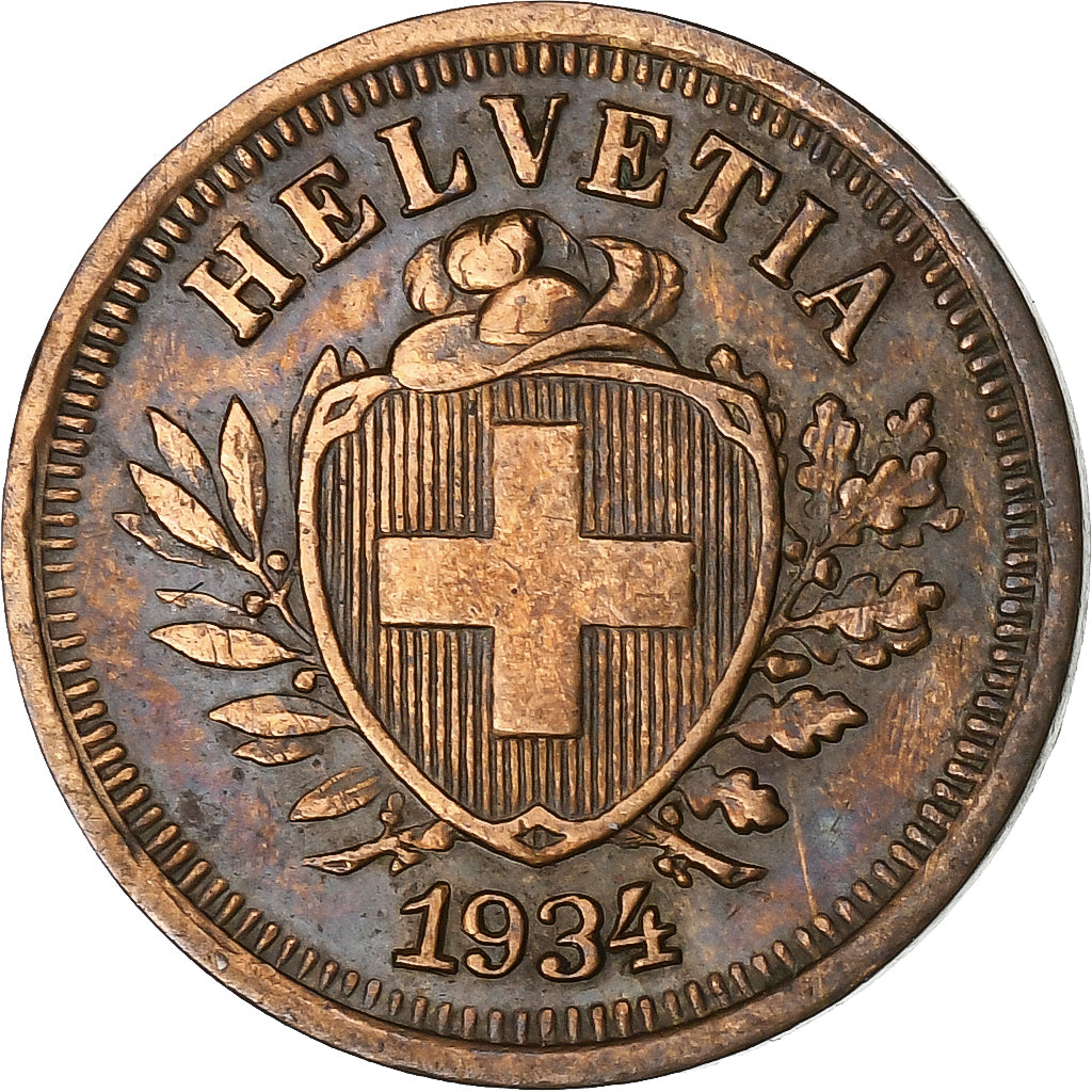 Suiza, Rappen, 1934, Bern, Bronce, BC+, KM:3