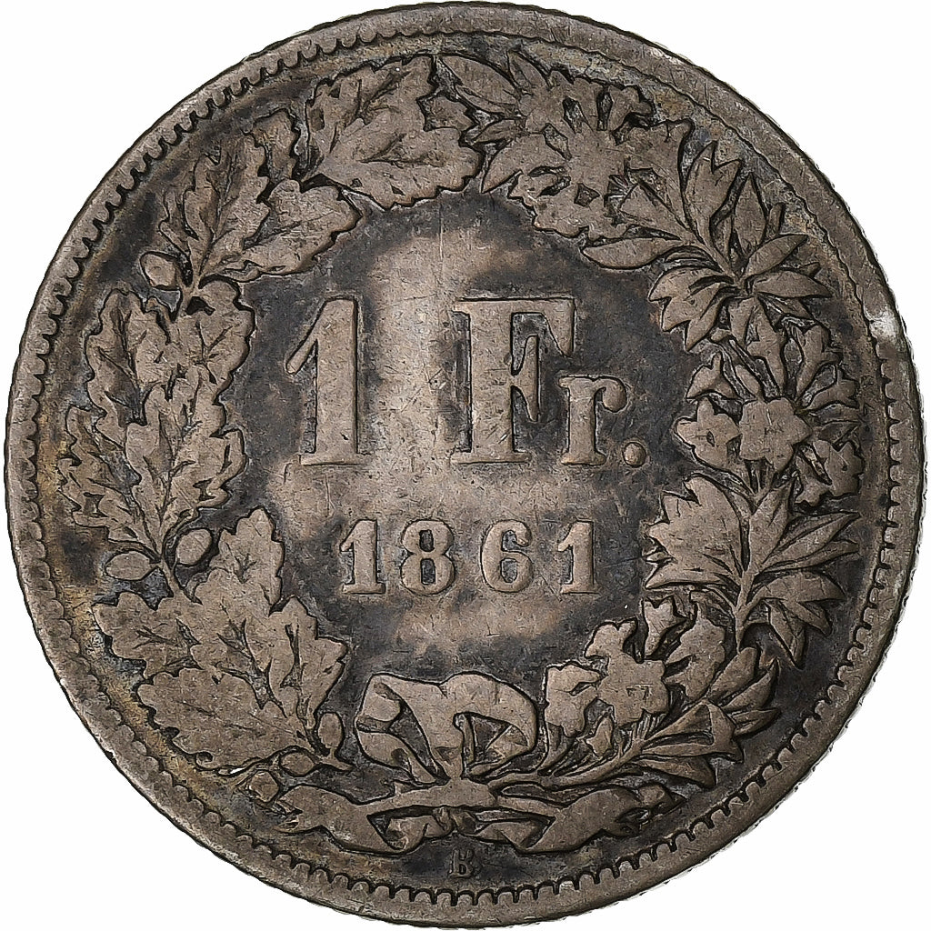 Suiza, Franc, 1861, Bern, Plata, BC+, KM:9a