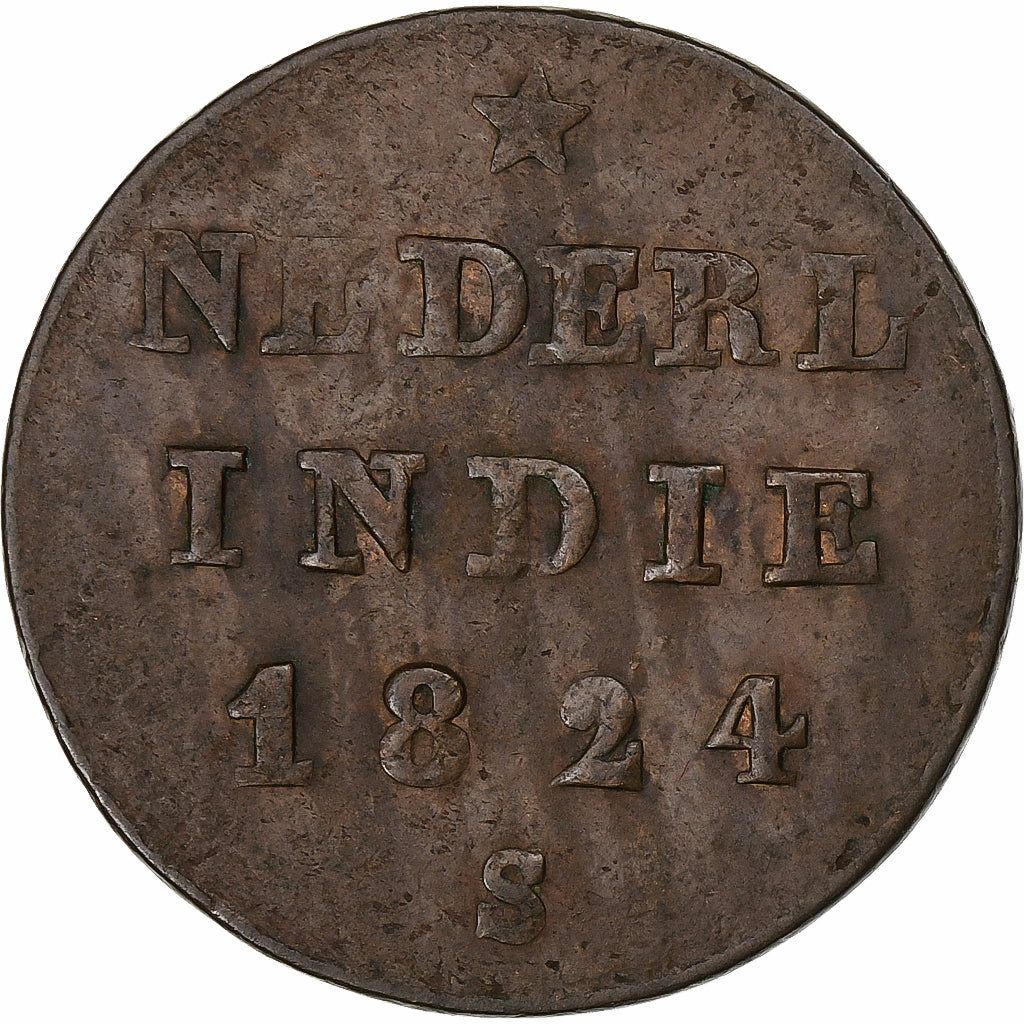 INDIAS ORIENTALES HOLANDESAS, William I, 1/2 Stuiver, 1824, Utrecht, Cobre, BC+