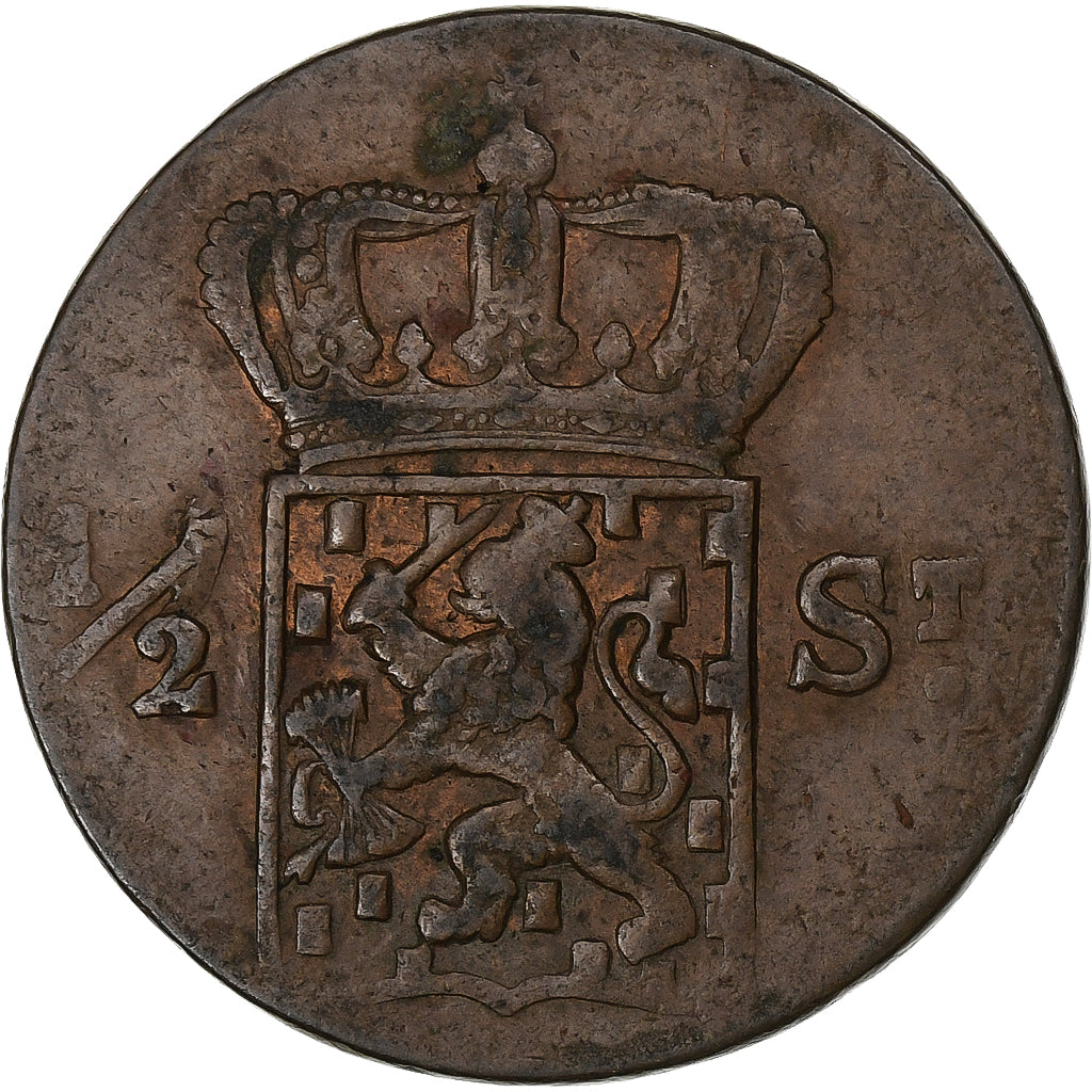 INDIAS ORIENTALES HOLANDESAS, William I, 1/2 Stuiver, 1824, Utrecht, Cobre, BC+
