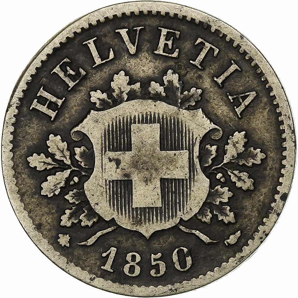 Switzerland, 10 Rappen, 1850, Strasbourg, Billon, VF(20-25), KM:6