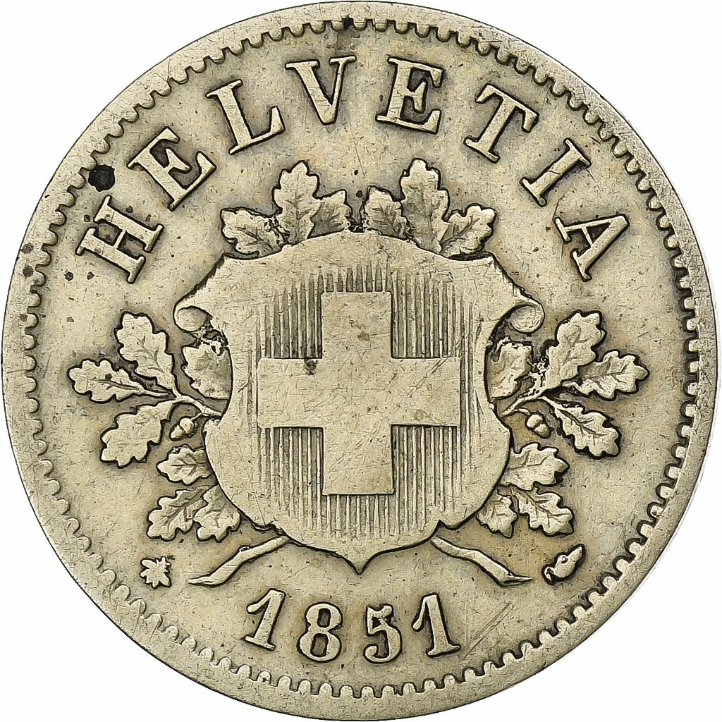 Switzerland, 10 Rappen, 1851, Strasbourg, Billon, VF(30-35), KM:6