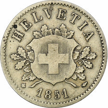 Switzerland, 10 Rappen, 1851, Strasbourg, Billon, VF(30-35), KM:6