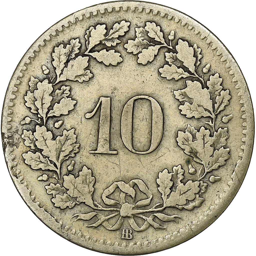Switzerland, 10 Rappen, 1851, Strasbourg, Billon, VF(30-35), KM:6