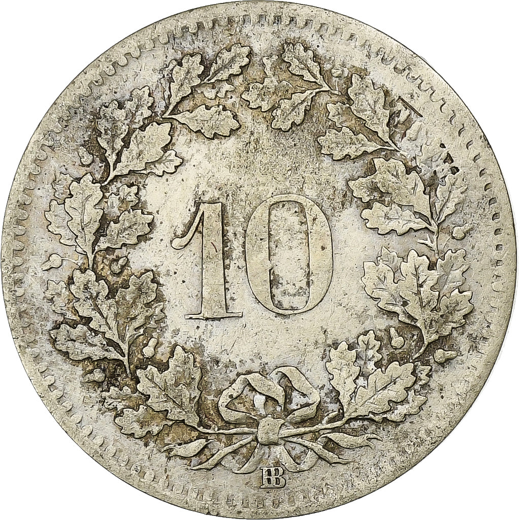 Switzerland, 10 Rappen, 1851, Strasbourg, Billon, EF(40-45), KM:6