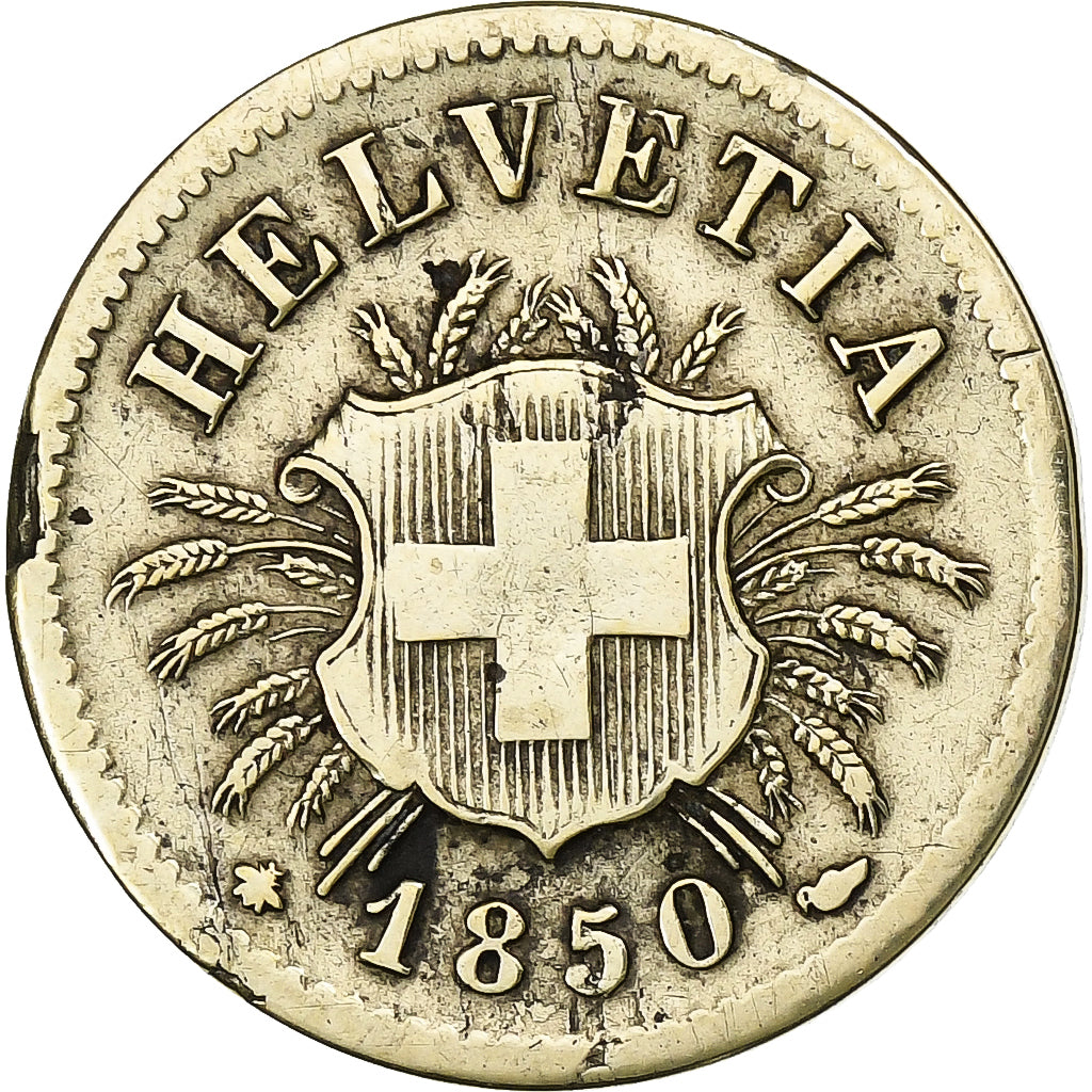 Switzerland, 5 Rappen, 1850, Strasbourg, Billon, EF(40-45), KM:5