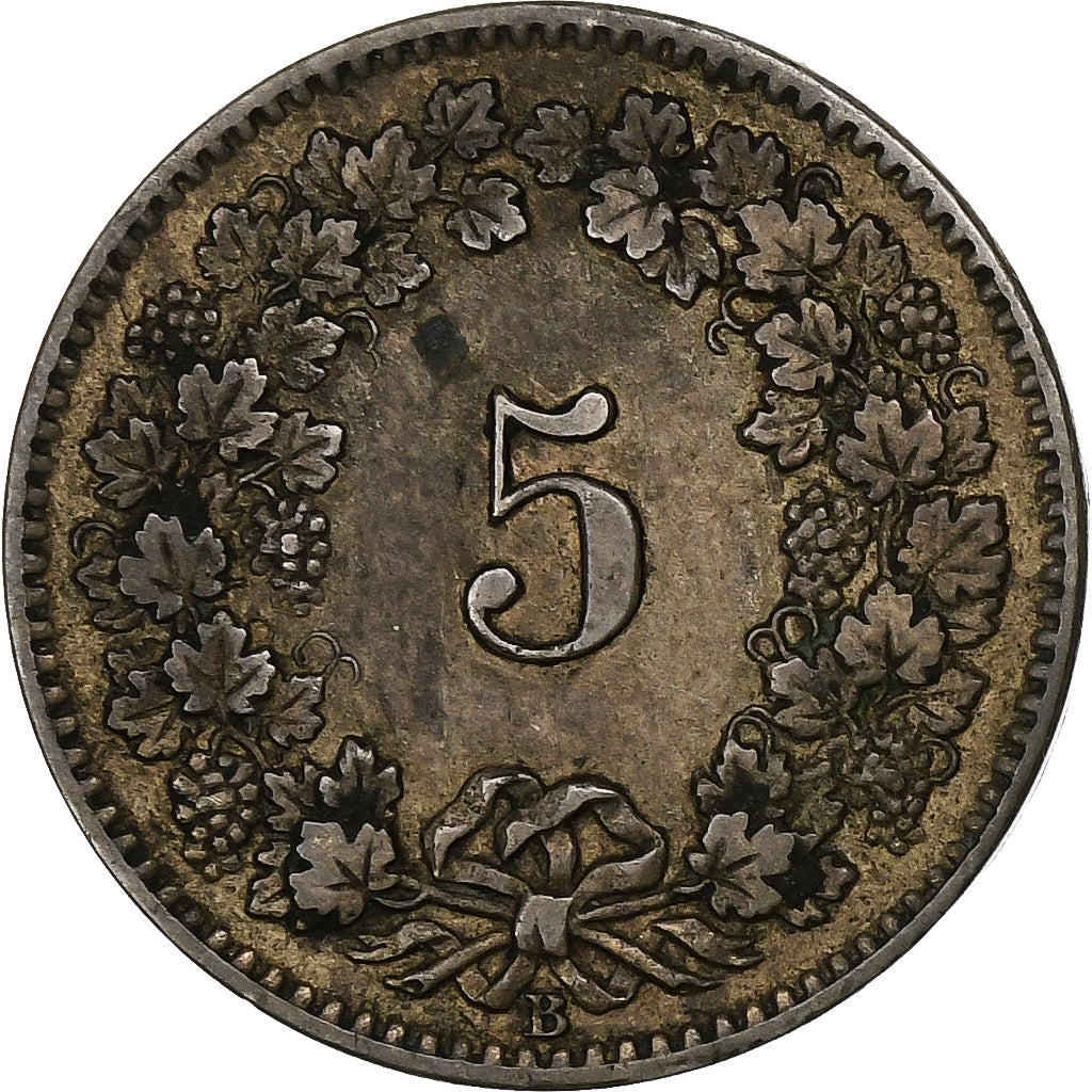 Switzerland, 5 Rappen, 1872, Bern, Billon, EF(40-45), KM:5
