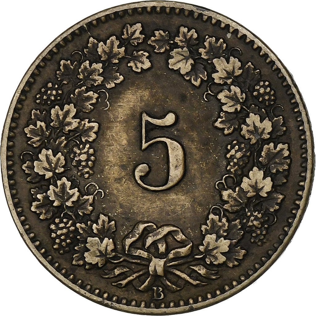 Svizzera, 5 Rappen, 1872, Bern, Biglione, BB, KM:5