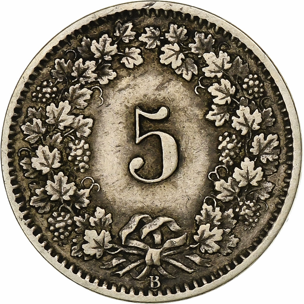 Switzerland, 5 Rappen, 1877, Bern, Billon, EF(40-45), KM:5