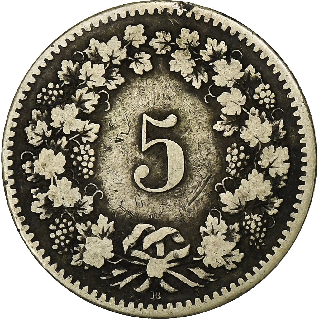 Suiza, 5 Rappen, 1850, Strasbourg, Vellón, BC+, KM:5