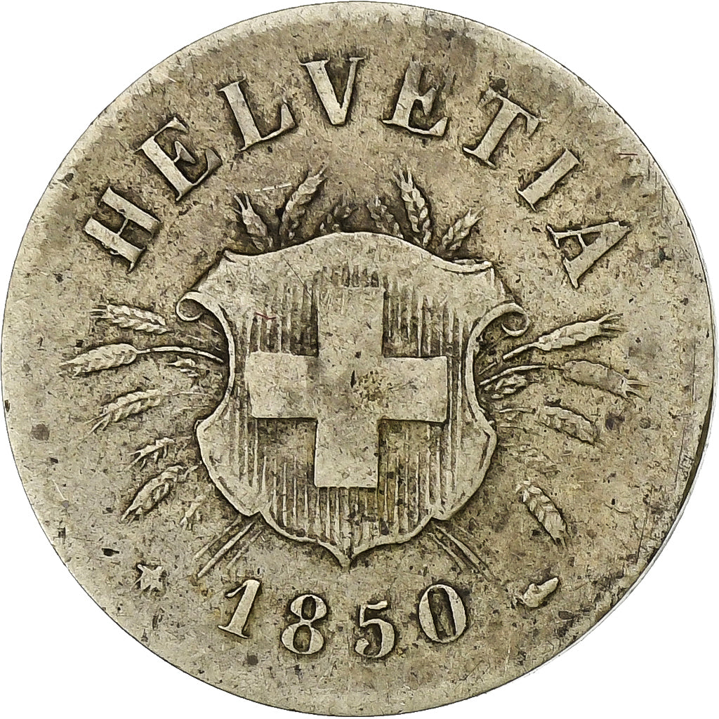 Suiza, 5 Rappen, 1850, Strasbourg, Vellón, BC+, KM:5