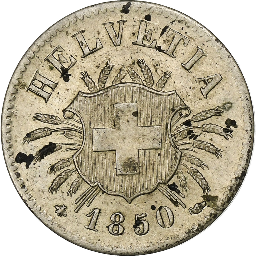 Switzerland, 5 Rappen, 1850, Strasbourg, Billon, AU(50-53), KM:5