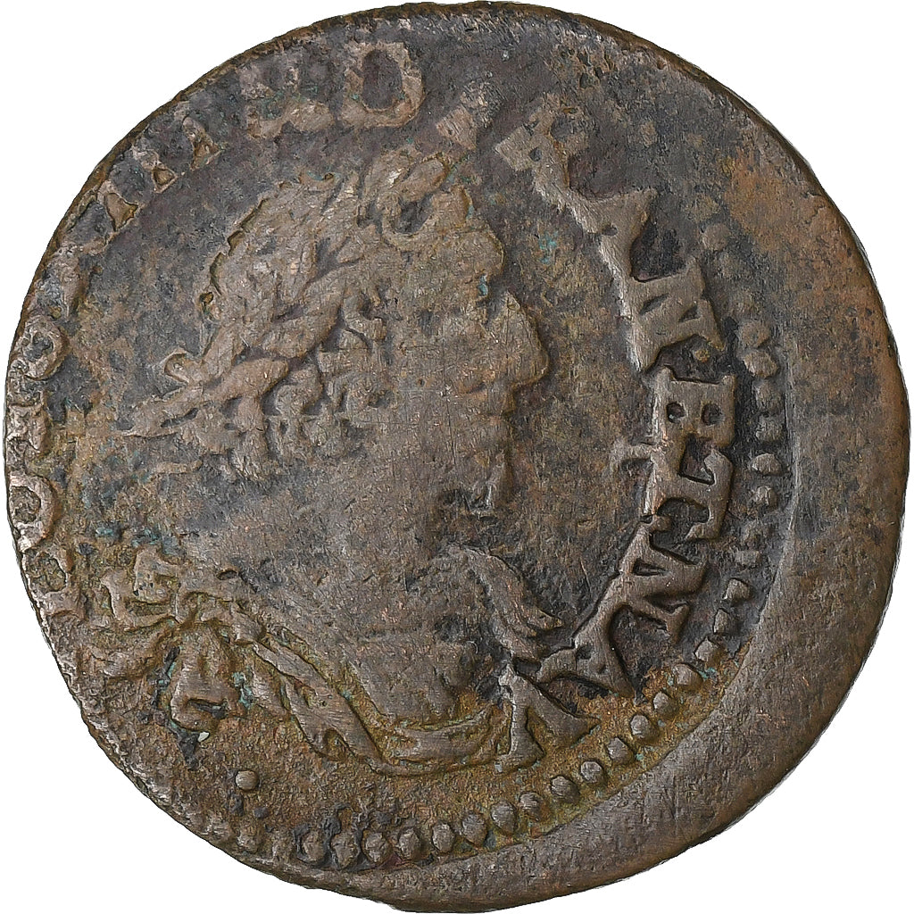 França, Louis XIII, Double Tournois, 1640, Feurs, Cobre, VF(20-25), Gadoury:11