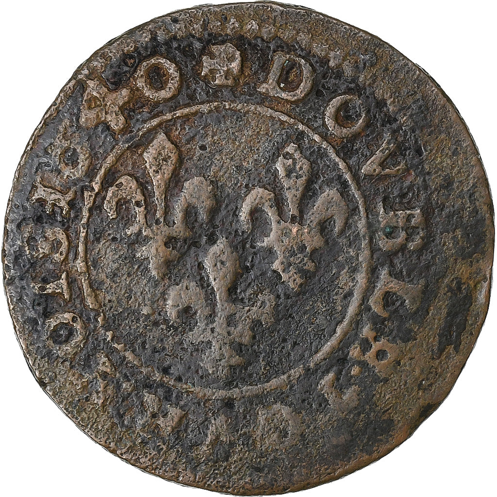 França, Louis XIII, Double Tournois, 1640, Feurs, Cobre, VF(20-25), Gadoury:11