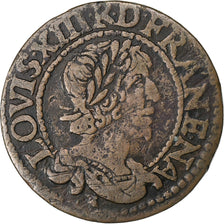 Francia, Louis XIII, Double Tournois, 1638, Rame, MB+, Gadoury:11