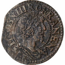 Francia, Louis XIII, Double Tournois, 1638, Tours, Cobre, BC+, Gadoury:11