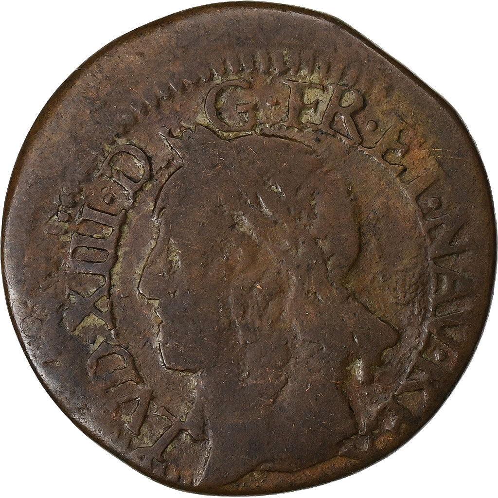 França, Louis XIII, Double tournois de Warin, 1642, Bordeaux, Cobre, VF(20-25)