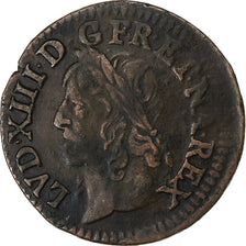 France, Louis XIII, Double tournois de Warin, 1643, Corbeil, Cuivre, TB