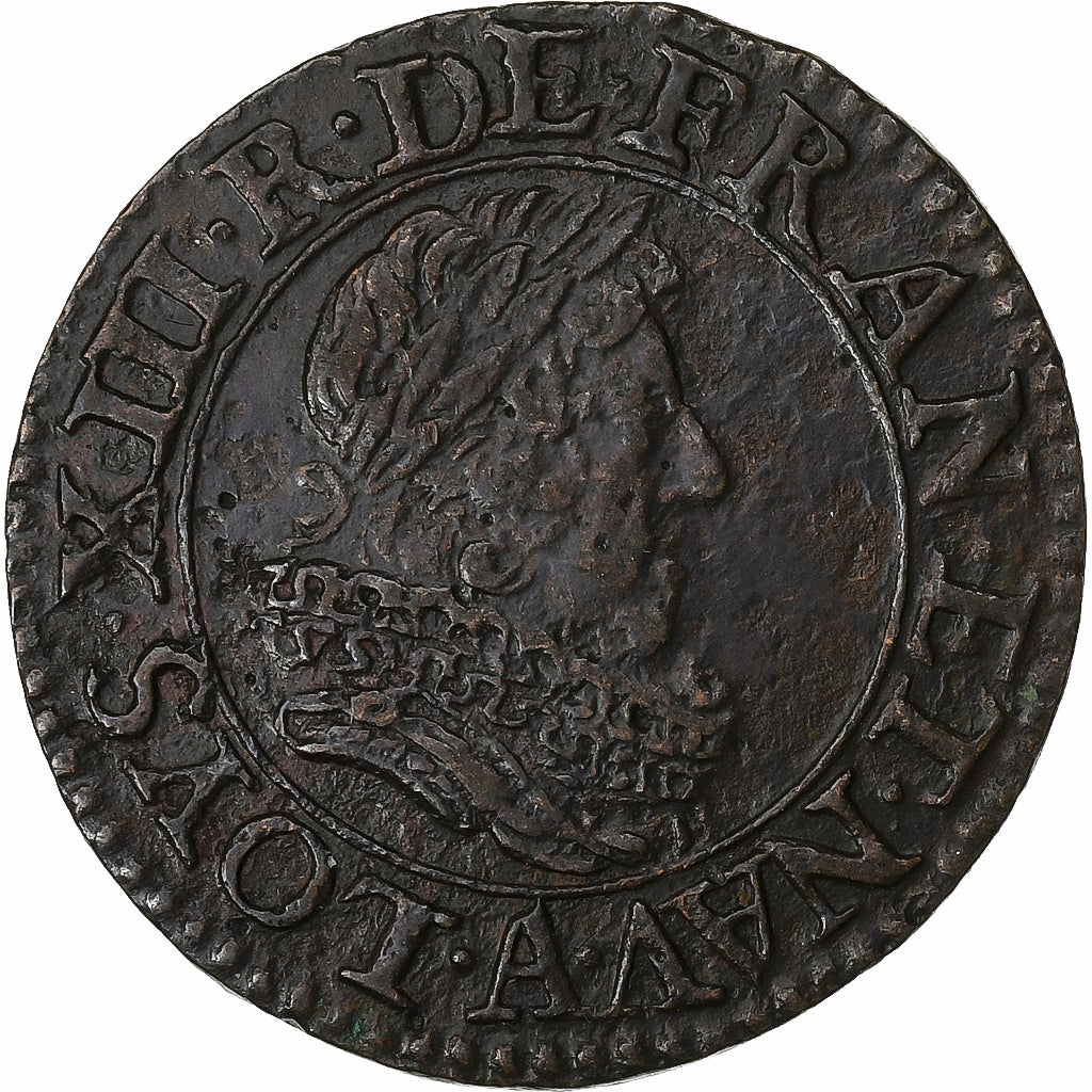 Frankrijk, Louis XIII, Double Tournois, 1628, Paris, Koper, FR, Gadoury:9a