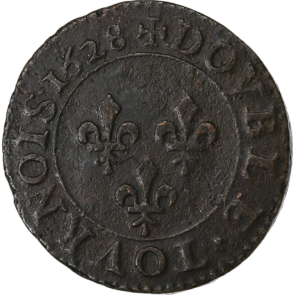 Frankrijk, Louis XIII, Double Tournois, 1628, Paris, Koper, FR, Gadoury:9a