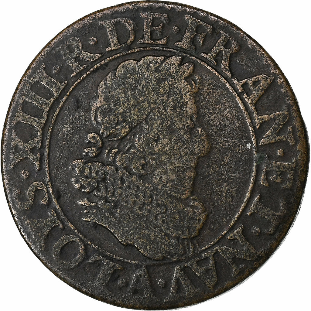 França, Louis XIII, Double Tournois, 1630, Paris, Cobre, VF(20-25), Gadoury:9a