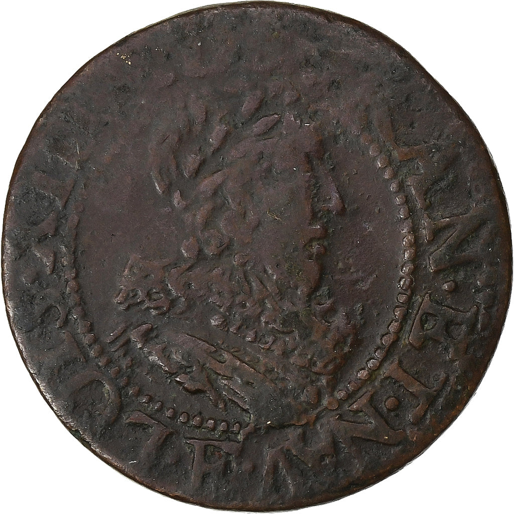 França, Louis XIII, Double Tournois, 1634, Tours, Cobre, VF(20-25), Gadoury:9a