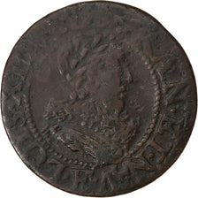França, Louis XIII, Double Tournois, 1634, Tours, Cobre, VF(20-25), Gadoury:9a