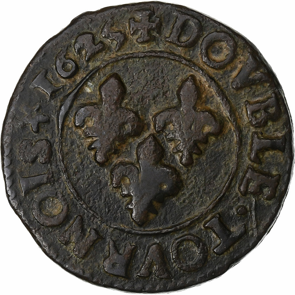 Frankreich, Louis XIII, Double Tournois, 1625, Riom, Kupfer, S, Gadoury:9