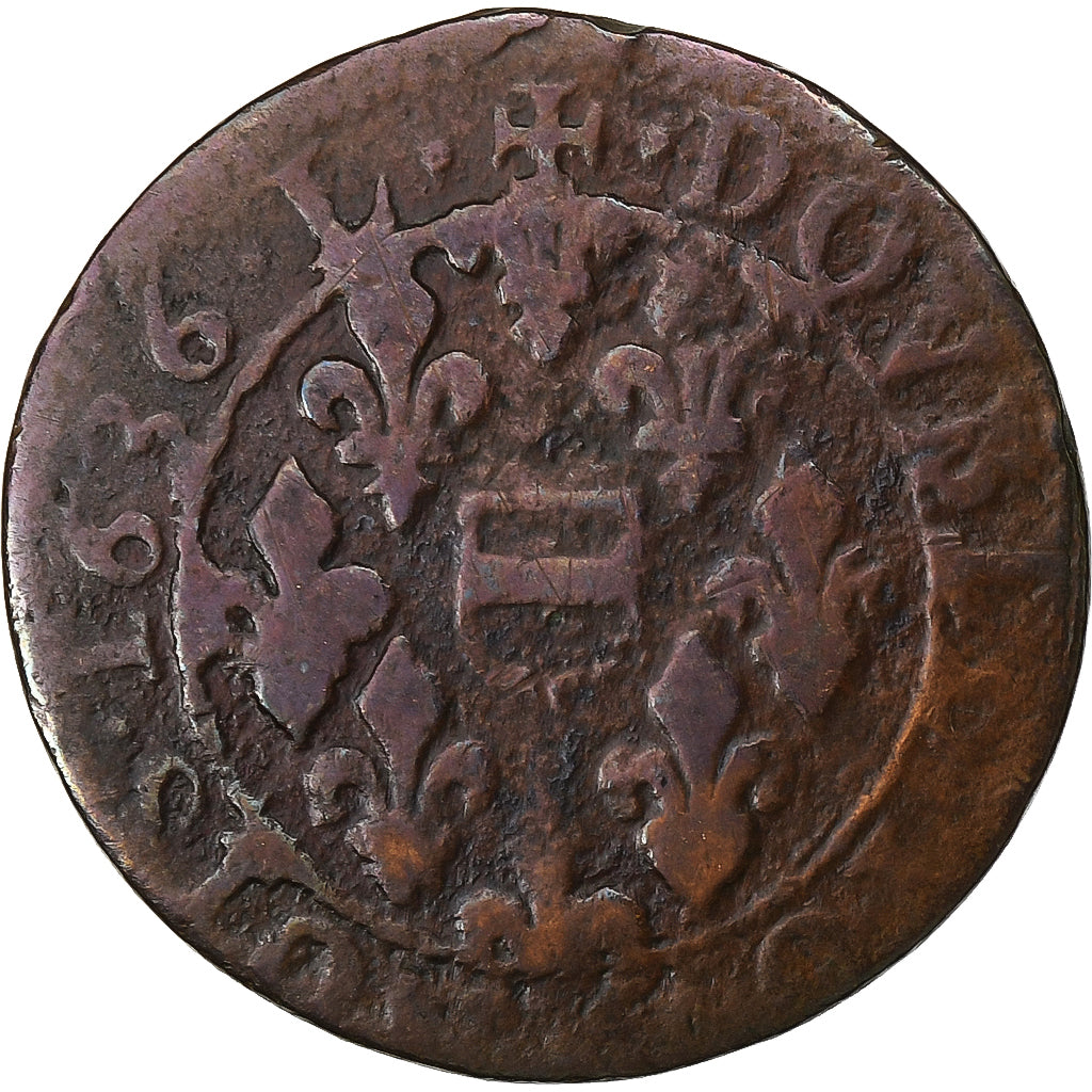 Francia, Maximilien I of Bethune, Double Tournois, 1636, Henrichemont, Rame, MB