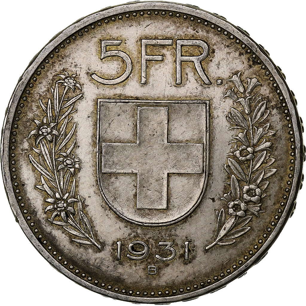 Suiza, 5 Francs, Herdsman, 1931, Bern, Plata, MBC, KM:40