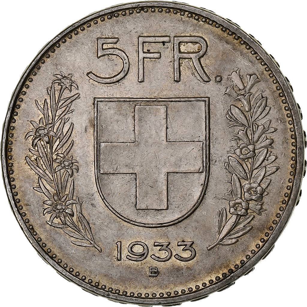 Suiza, 5 Francs, Herdsman, 1933, Bern, Plata, MBC, KM:40