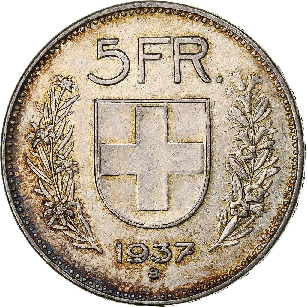 Switzerland, 5 Francs, Herdsman, 1937, Bern, Silver, EF(40-45), KM:40