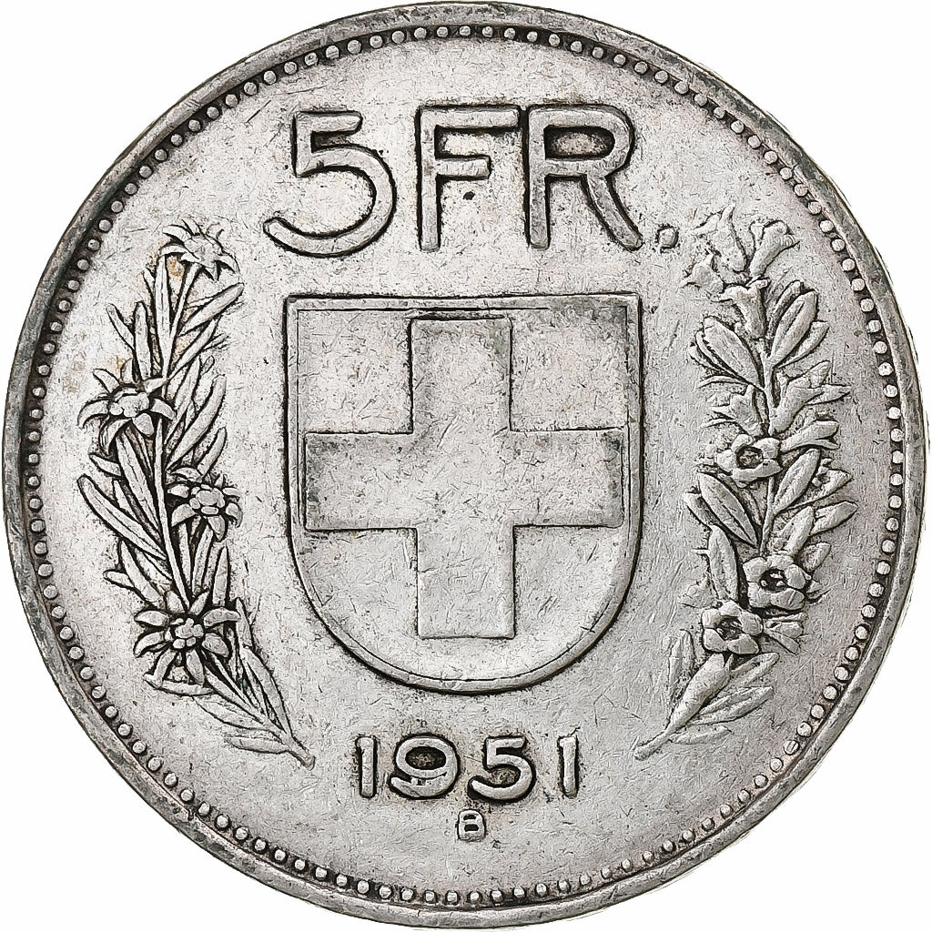 Switzerland, 5 Francs, Herdsman, 1951, Bern, Silver, VF(30-35), KM:40