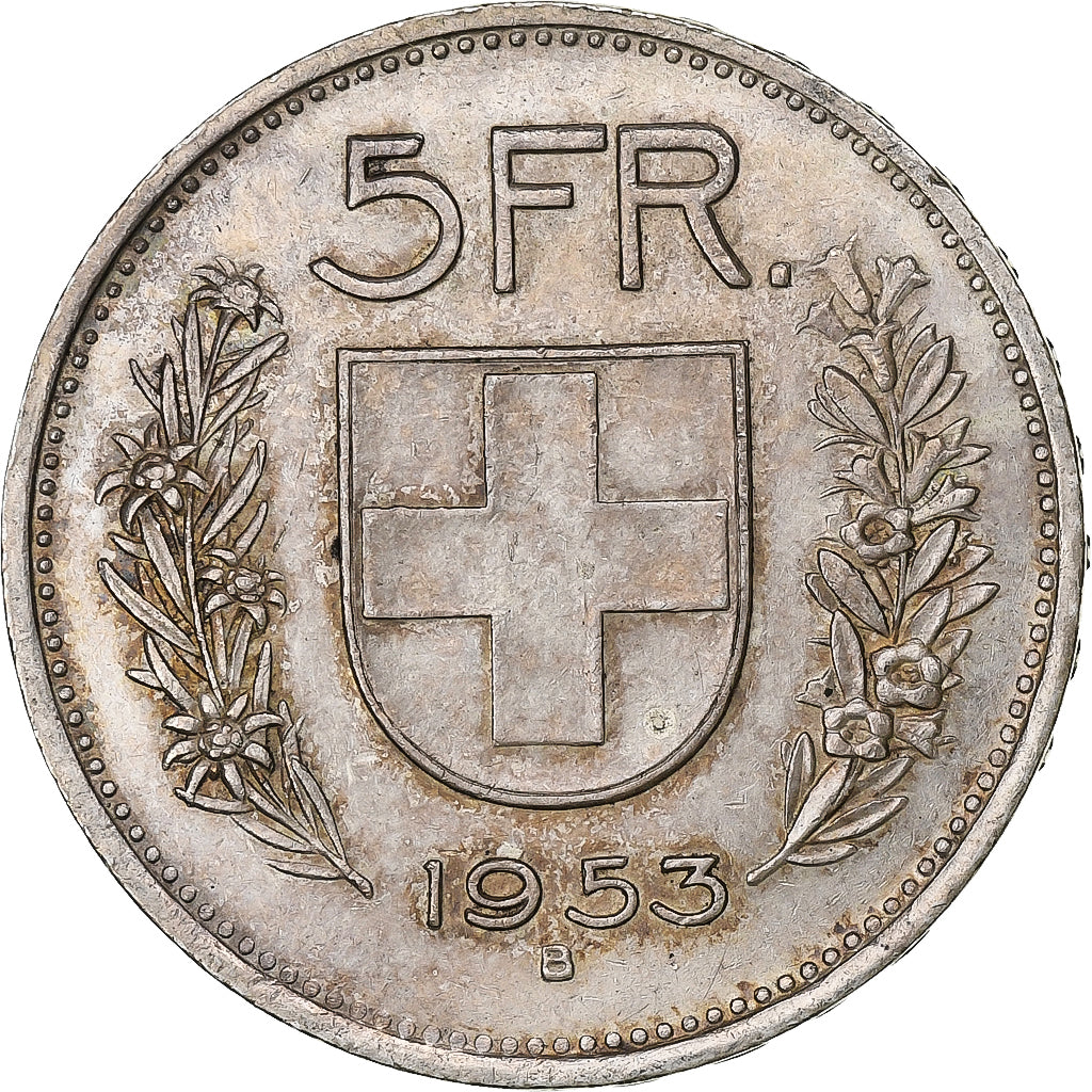 Suiza, 5 Francs, Herdsman, 1953, Bern, Plata, MBC, KM:40