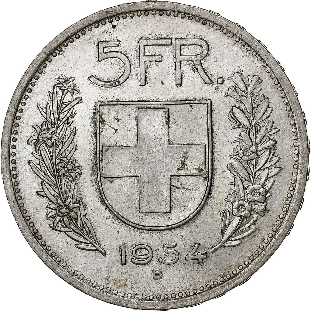 Switzerland, 5 Francs, Herdsman, 1954, Bern, Silver, AU(50-53), KM:40