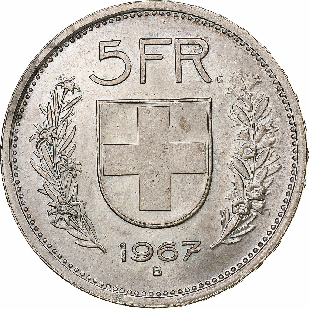 Suiza, 5 Francs, Herdsman, 1967, Bern, Plata, MBC+, KM:40