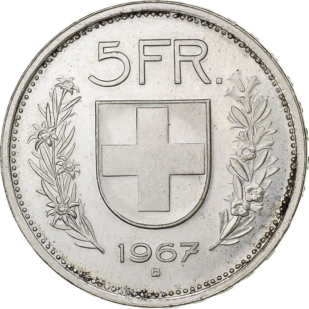 Switzerland, 5 Francs, Herdsman, 1967, Bern, Silver, AU(55-58), KM:40