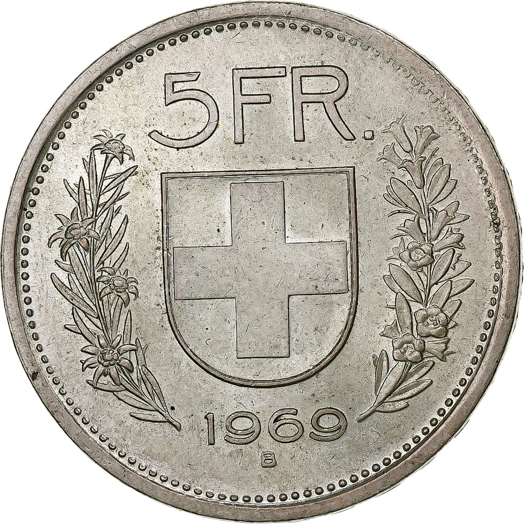 Switzerland, 5 Francs, Herdsman, 1969, Bern, Silver, EF(40-45), KM:40