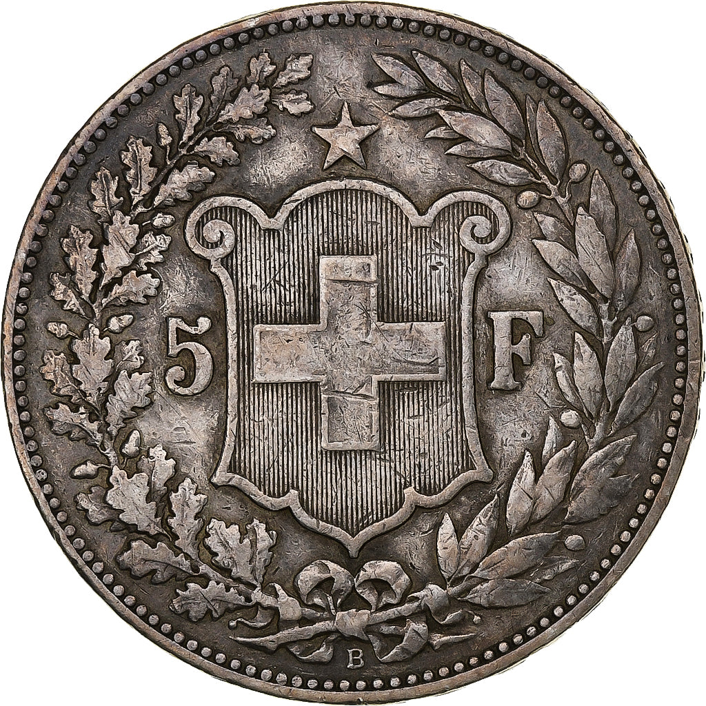 Switzerland, 5 Francs, Helvetia, 1892, Bern, Silver, VF(20-25), KM:34