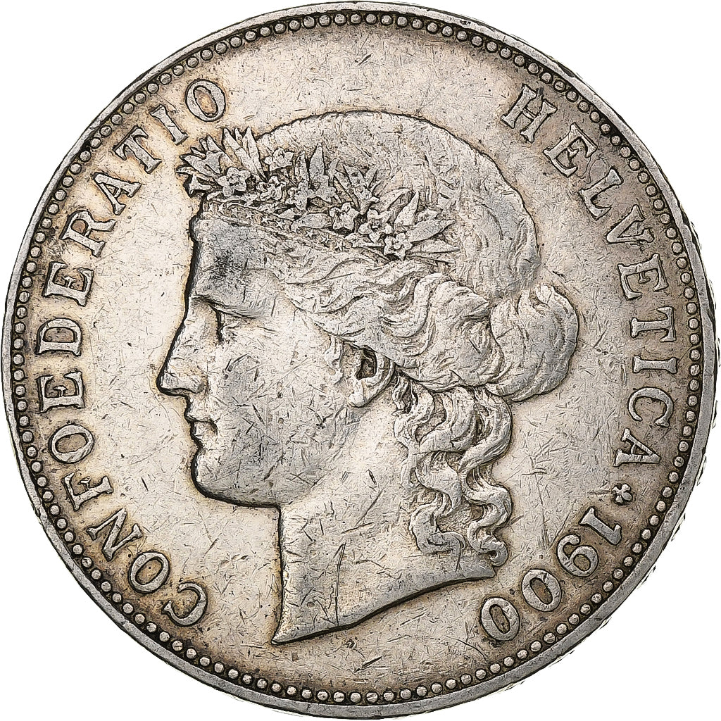 Switzerland, 5 Francs, Helvetia, 1900, Bern, Silver, VF(30-35), KM:34