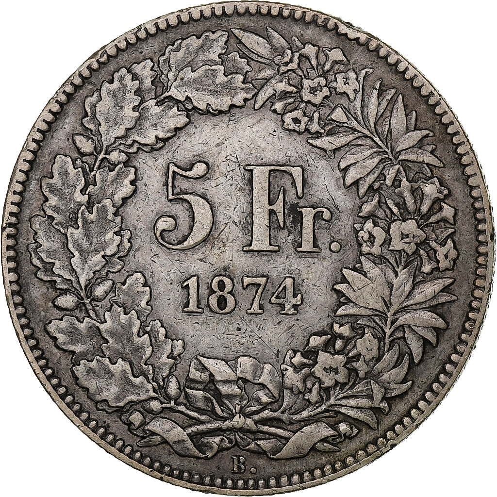 Switzerland, 5 Francs, Helvetia, 1874, Bern, Silver, VF(30-35), KM:11