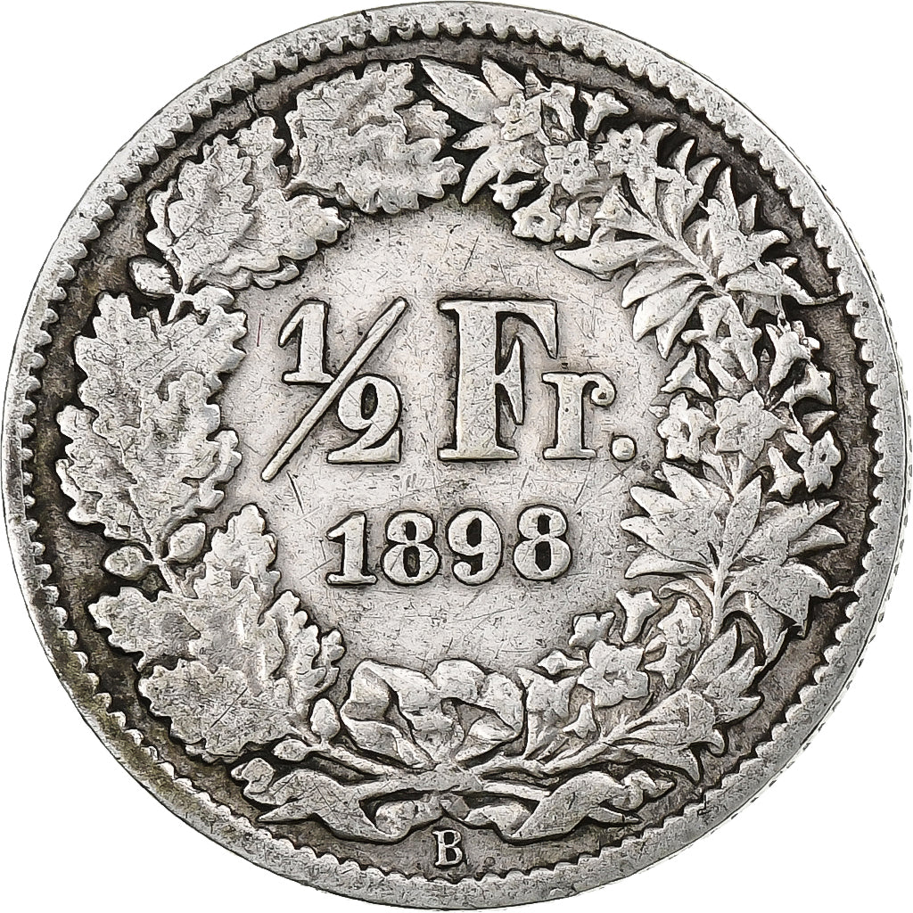 Suiza, 1/2 Franc, 1898, Bern, Plata, BC+, KM:23