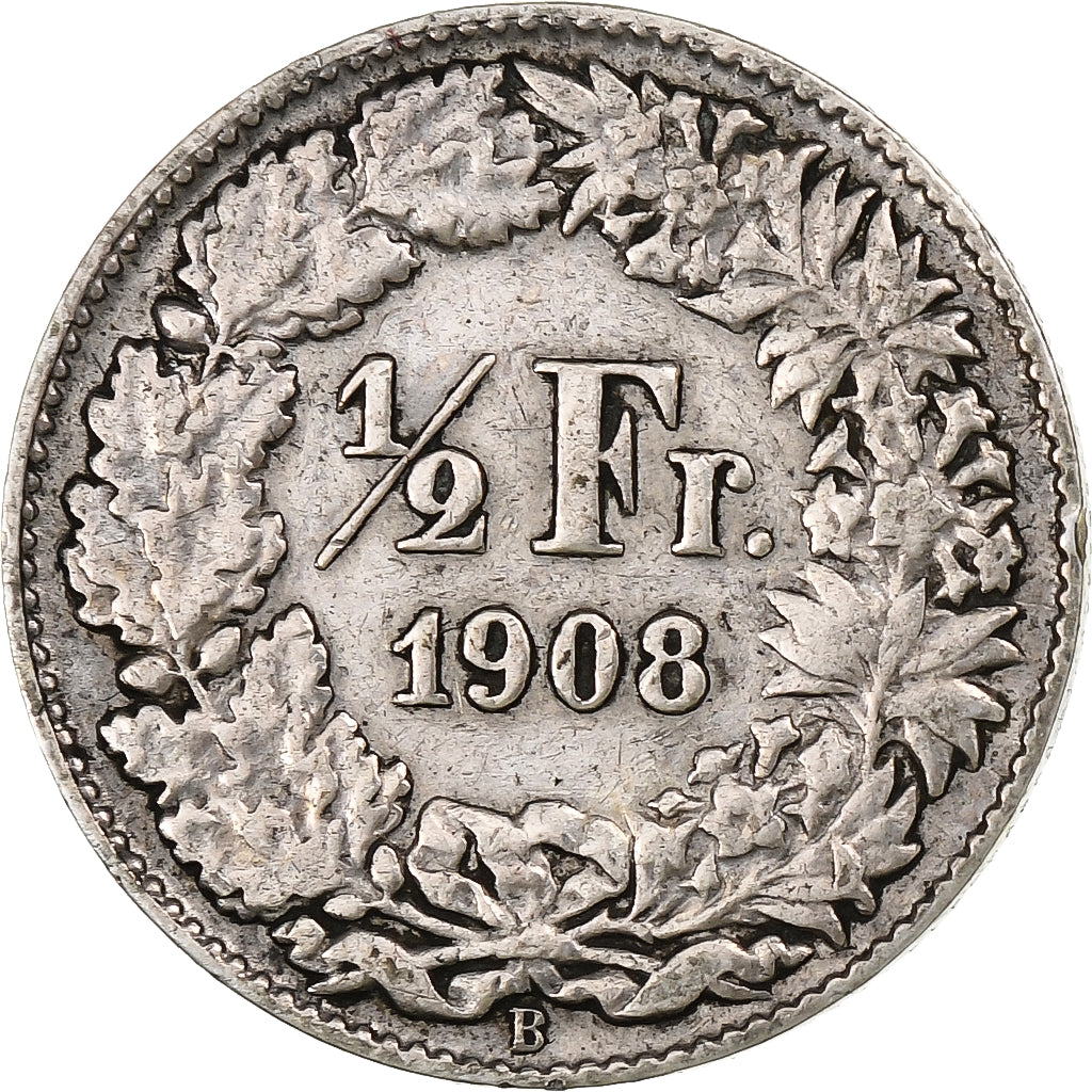 Switzerland, 1/2 Franc, 1908, Bern, Silver, AU(50-53), KM:23